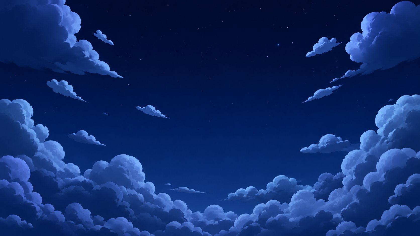 A dark sky framed by soft clouds